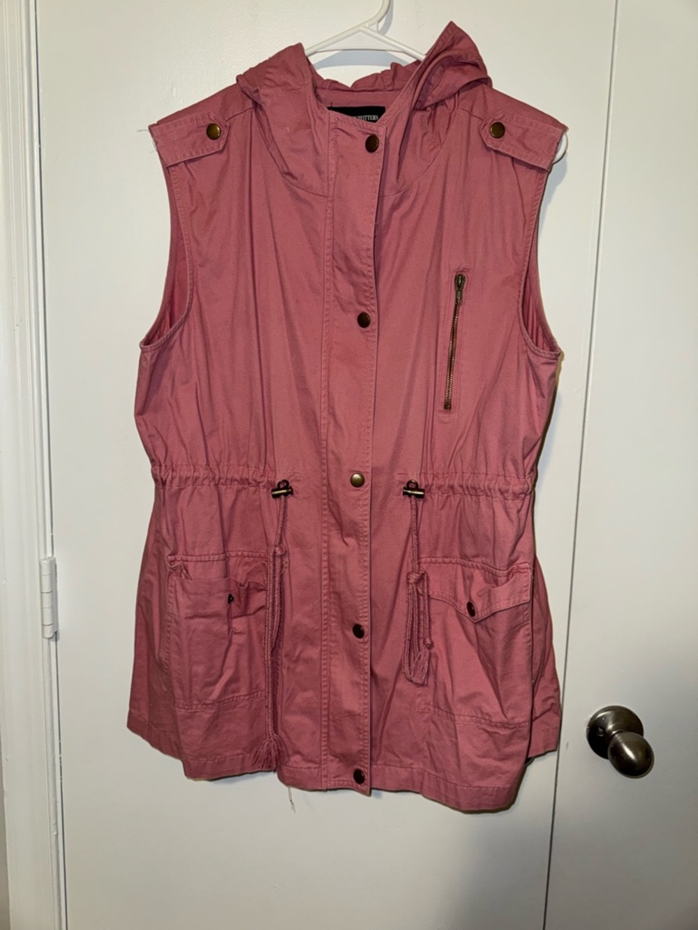 Zenana Outfitters Hooded Sleeveless Utility Jacket - Mauve Pink